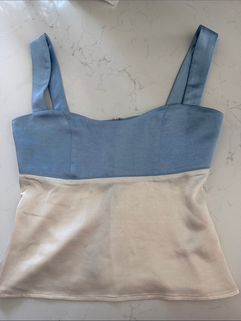 Princess Polly Two-Tone Blue and Cream Sleeveless  Bustier Top